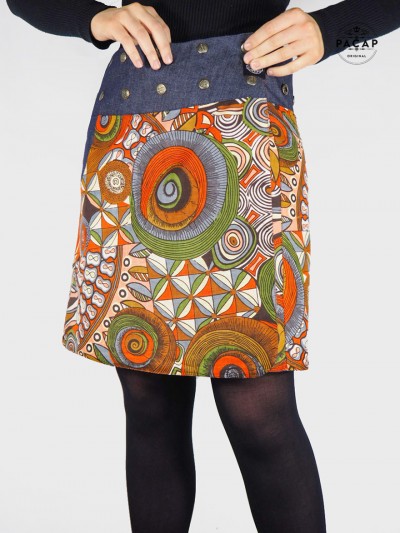 jupe ethnique fendue, coupe portefeuille enveloppante wrap pour femme taille unique à bouton pression