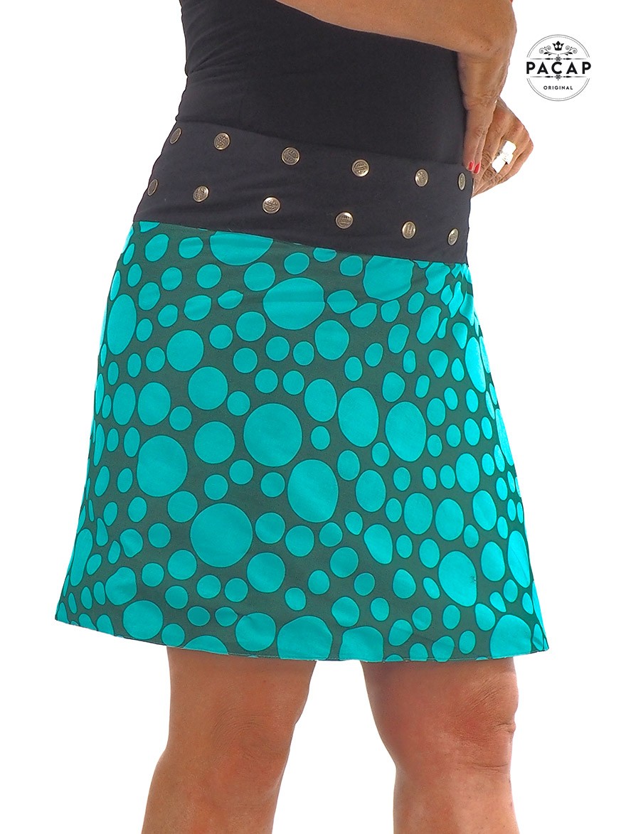 jupe grande taille bleu turquoise motif pois