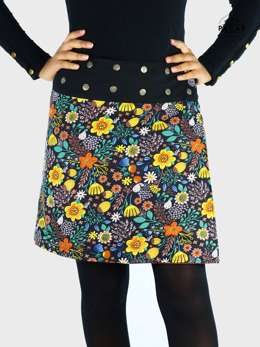 Jupe Flare Noire Michel Ambers - Femme Taille 10 - Viscose Motif Géométrique - Occasion