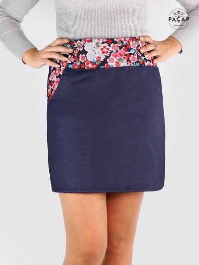 mini jupe en jean pour femme poche intégrée taille haute ajustable couleur uni coupe portefeuille droite