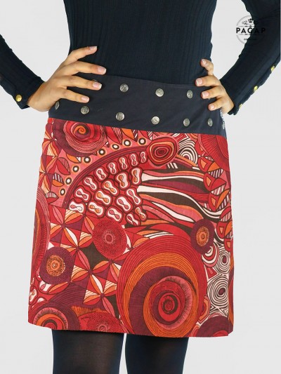 jupe rouge pour femme en coton imprimé ethnique africain azteque tribal aborigène