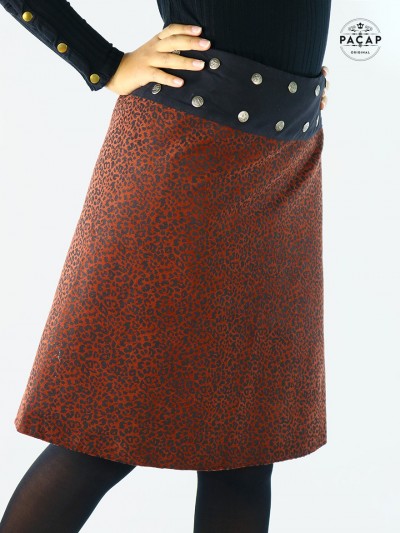 jupe longue léopard pour femme en velours taille unique ajustable, jupe rouge et noire, jupe reversible, jupe hiver