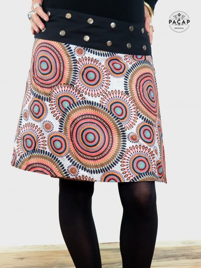 jupe ethnique multicolore multi taille ajustable, jupe femme africaine, jue genoux, jupe coton , jupe été décontractée