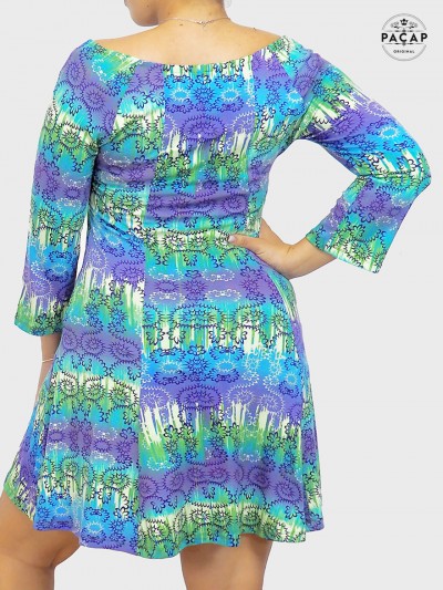 robe verte moulante décontractée pour femme taille unique tissus en lycra extensible, robe courte bleue longueur genoux imprimée