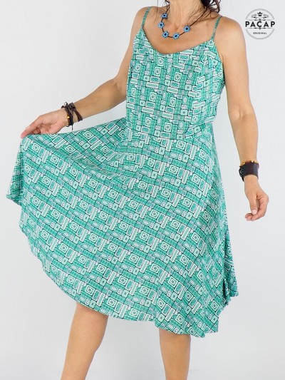 robe verte femme col v renforcé, taille unique, motif africain