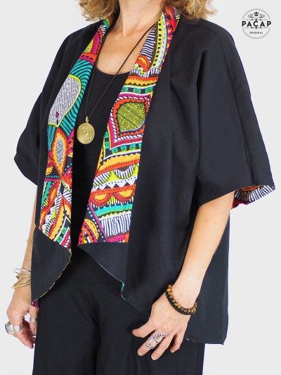 Blouse kimono, veste wax femme, gilet ethnique, kimono africain, taille unique en coton, kimono coloré