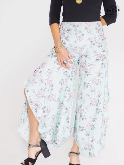 pantalon evasée, pantalon large, pantalon fleurs, pantalon boheme, hippie, oversize