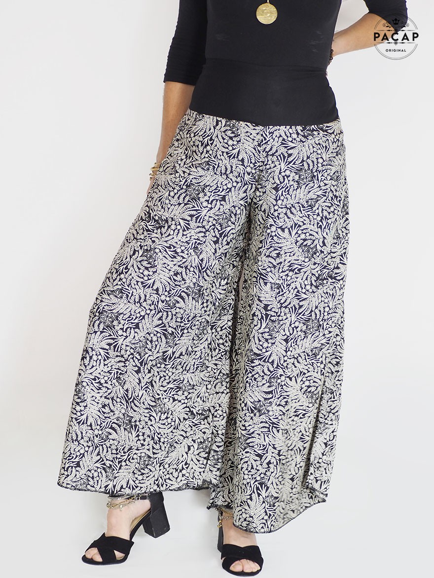 Pantalon Yoga Large Noir et Blanc Style Boheme Hippie Taille Haute PAKIDO