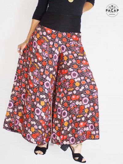 jupe culotte, pantalon rouge, pantalon boho, pantalon oversize, pantalon grande jambe, taille haute