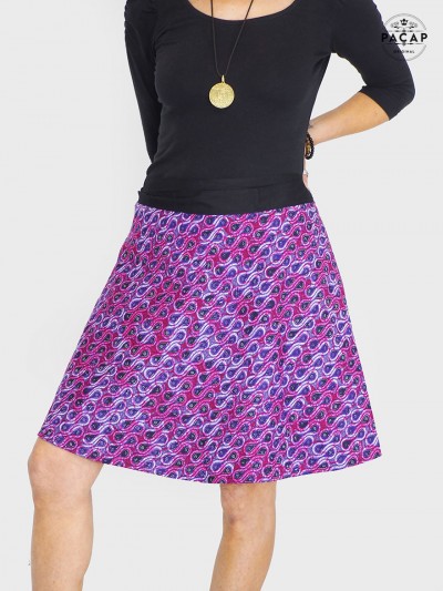 jupe femme, jupe originale, jupe à motif, jupe imprimée, jupe violette, mauve, asymetrique