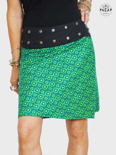 Jupe Verte Evasee Multi Taille Femme Motifs Geometriques MONIA