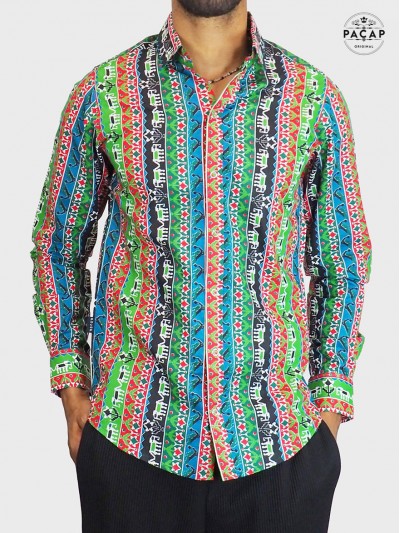 chemise originale dessin d'animaux d’Afrique éléphant safari, chemise africaine, chemise décontractée bouton pression