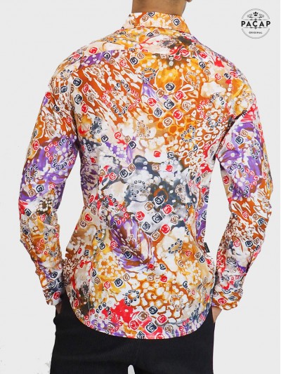 Chemise originale multicolore, chemise fantaisie, chemise colorée, chemise été, chemise vintage rétro funky