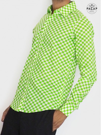 chemise vintage a carreaux, chemise vert pomme, chemise ajustée bouton metal, grossiste chemise