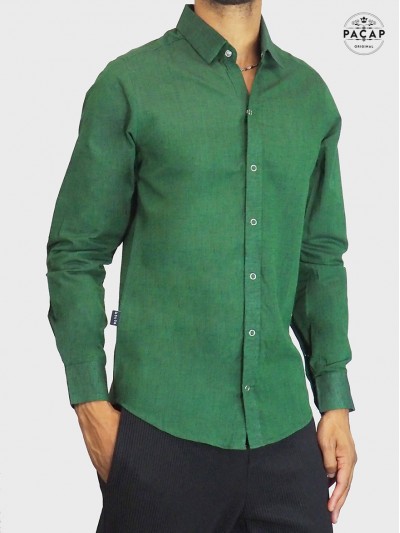 PACAP Chemise de Bureau Homme Uni Vert Fonce MARQUE FRANCAISE Taille S