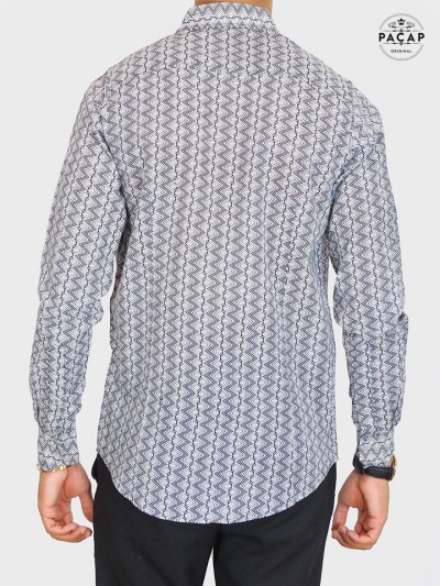 chemise africaine noire et blanche, chemise imprimé chevrons, chemise décontractée