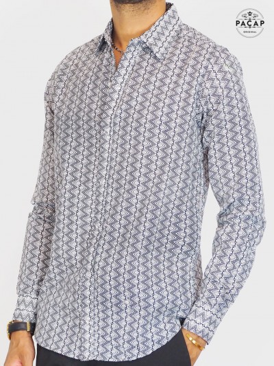 chemise bouton pression, marque francaise, chemise à motif, grossiste et fabricant chemise