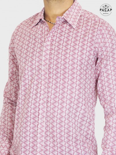 chemise rose cintrée, imprimé originale motif chevron marque française coupe ajustée