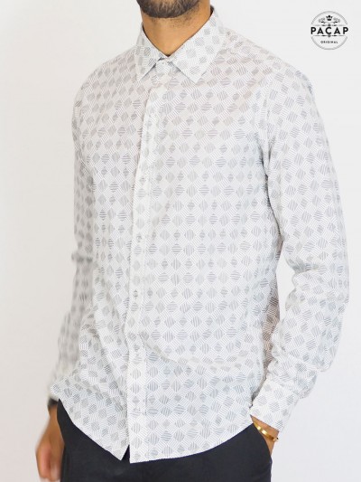 chemise formelle a carreaux, chemise de ville blanche, chemise imprimé losange