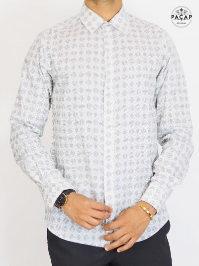 chemise blanche a carreaux, chemise losange, chemise rayures, chemise manche longue, chemise cintrée