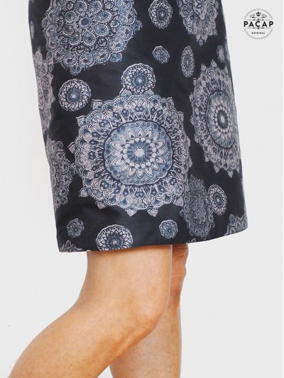 jupe noire imprimée pour femme, motif africain mandala