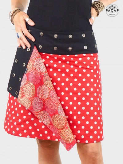 PACAP Jupe Noire a Pois Blancs Rockabilly Pin Up Annee 50 60 70 Jupe Courte 38 cm Taille T.U. du 34 au 46