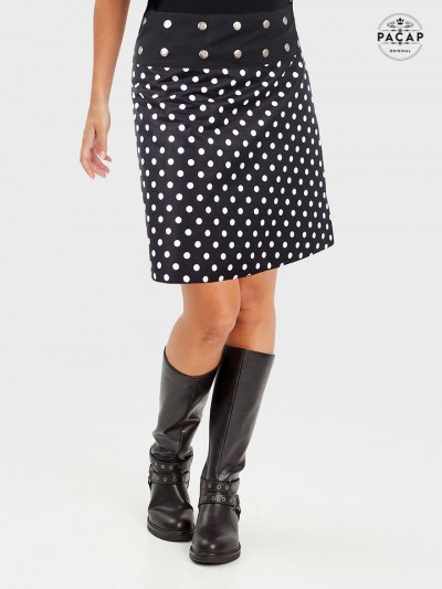 jupe noire avec gros poins blancs, jupe rockabilly