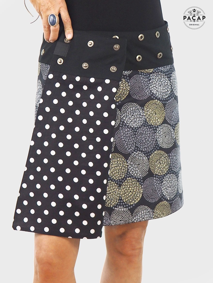 jupe noire réversible pour femme motif a pois