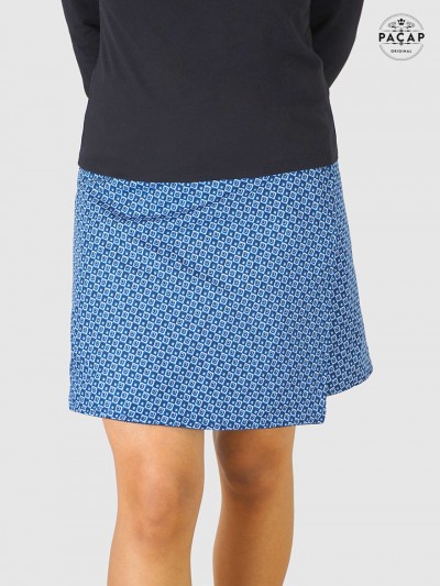 Jupe Hiver femme coton imprimée carreux Bleu Mi-cuisses  Réversible trapèze taille réglable marseille