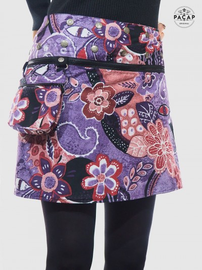 jupe à fleurs avec sachocge assortie, jupe zip