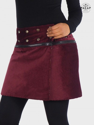Jupe Courte Velours Côtelé – Taille Haute – Style Wrap – Chic Et Décontracté – CMTOP