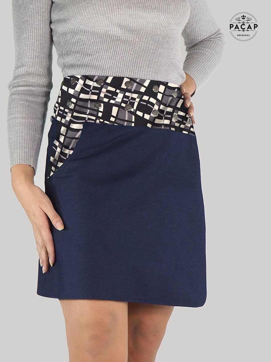 jupe jean femme réversible coton motif carreaux kilt tartan ecossais vichy ska damier noir et blanc