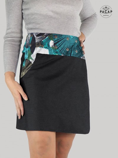 jupe ethnique en jean noir avec poche pour femme