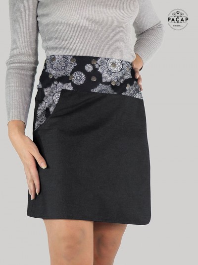 jupe wrap jean noir mandala femme