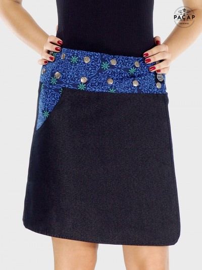 jupe grande taille jean noir a poche