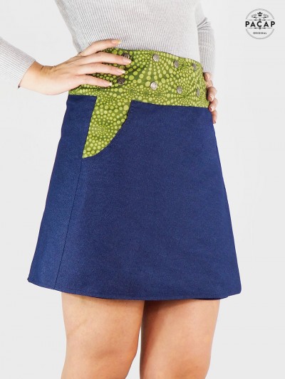 Jupe Asymétrique en Jean bleu Boutonnée Grande Taille haute Coupe Évasée