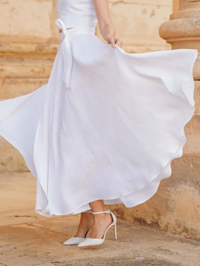 jupe midi blanche, jupe portefeuille blanche, jupe bohème, jupe bateme, jupe mariage
