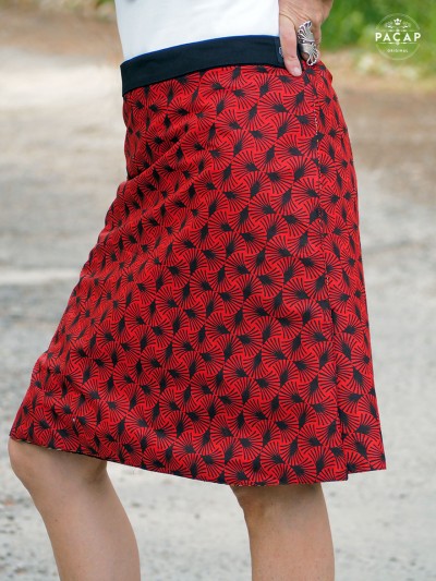 jupe longue rouge à nouer coton, portefeuille pour femme