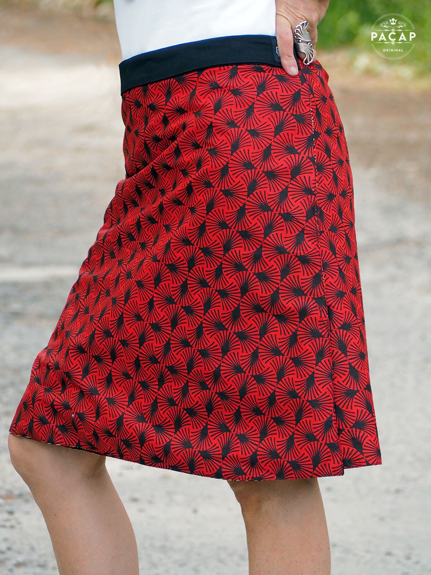 jupe longue rouge à nouer coton, portefeuille pour femme