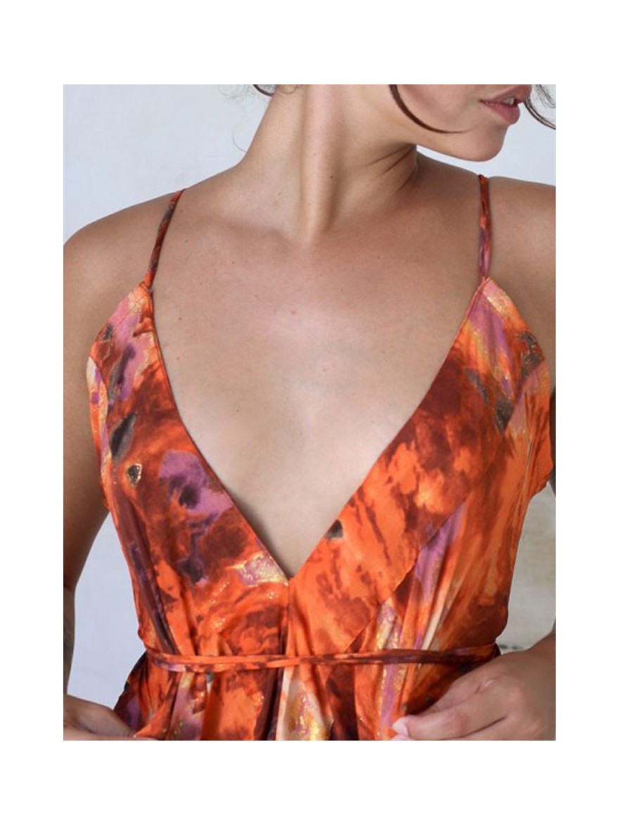 robe décolleté rouge, robe a bretelles tie and dye, robe orange, robe rouge, robe longue de plage, robe été femme