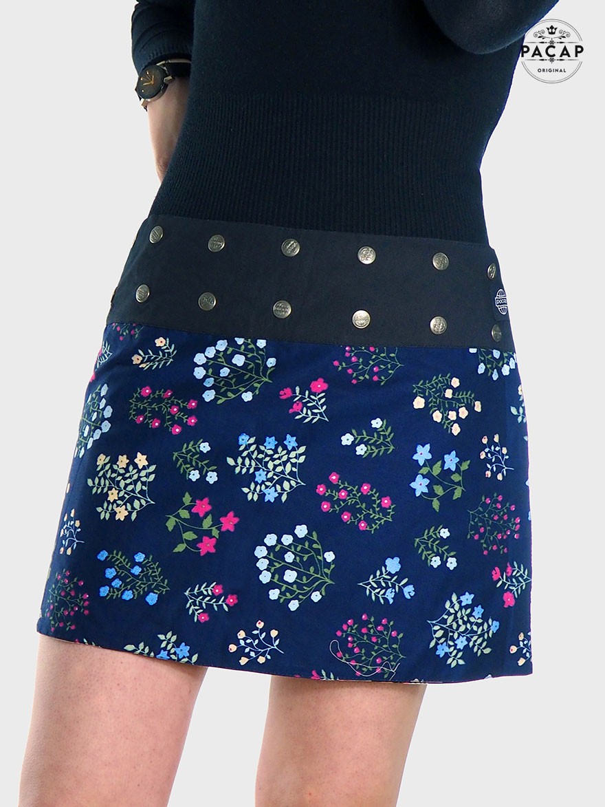 mini jupe bleue a fleurs pour femme, jupe courte, jupe patineuse, jupe tennis, mini jupe, surjupe
