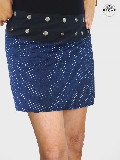 jupe trapèze courte bleue marine a pois blanc jupe courte, jupe patineuse, jupe tennis, mini jupe, surjupe