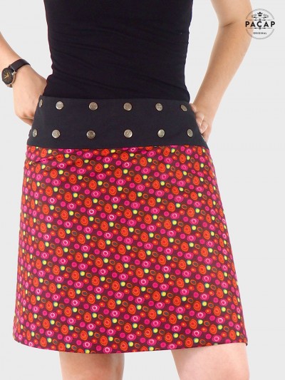jupe ethnique rouge taille ajustable, jupe tribale, jupe aborigène, jupe népalaise, jupe indienne, jupe bohème