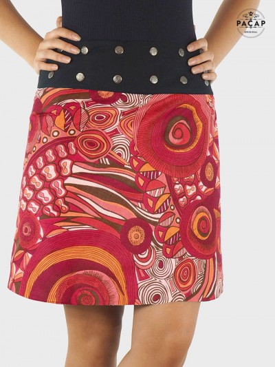 jupe rouge pour femme en coton imprimé ethnique africain azteque tribal aborigène