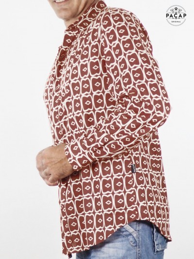 chemise marron coton imprimé retro homme