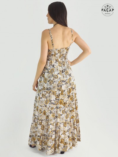 robe bohème, robe décontractée, robe maxi, robe paysanne, robe blanche pour femme, robe longue à fleurs