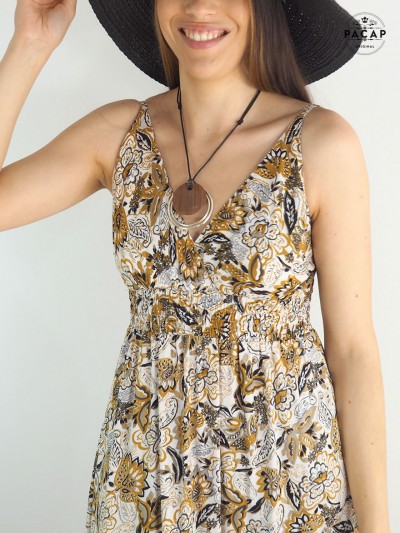 Robe blanche femme, robe longue à fleurs, robe d'été plage, robe bretelles, robe rayonne, robe champetre, robe florale,