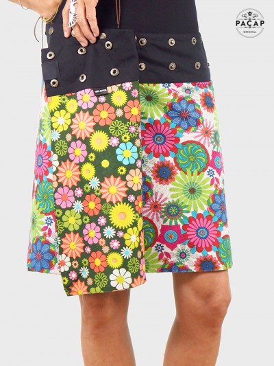 jupe réversible a fleurs pour femme en coton taille haute, jupe portefeuille, wrap, jupe rétro, jupe blossom