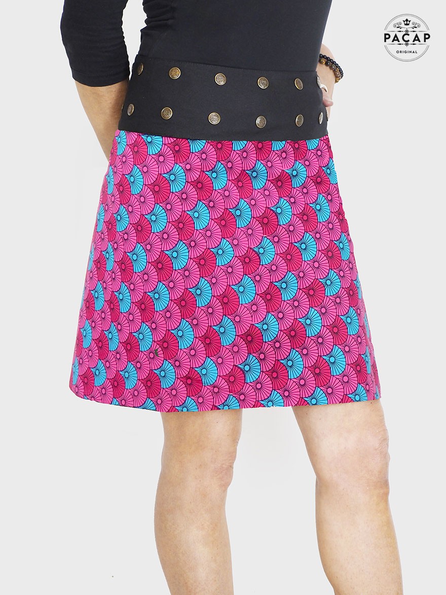 jupe rose et bleue Motif ethnique Imprimé éventail motif japonais rose femme tissus popeline
