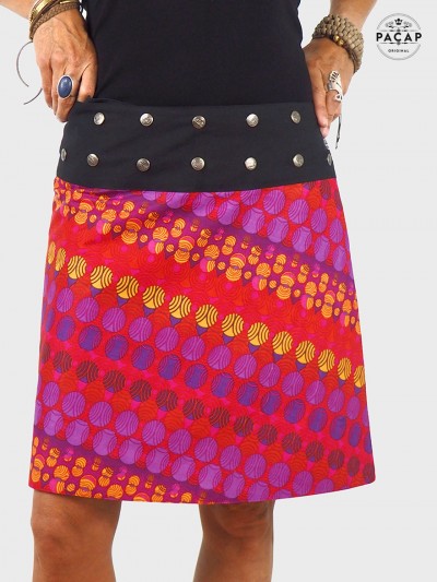 jupe genoux droite imprimé ethnique indonésien wax madras nepal inde aborigène africain rouge